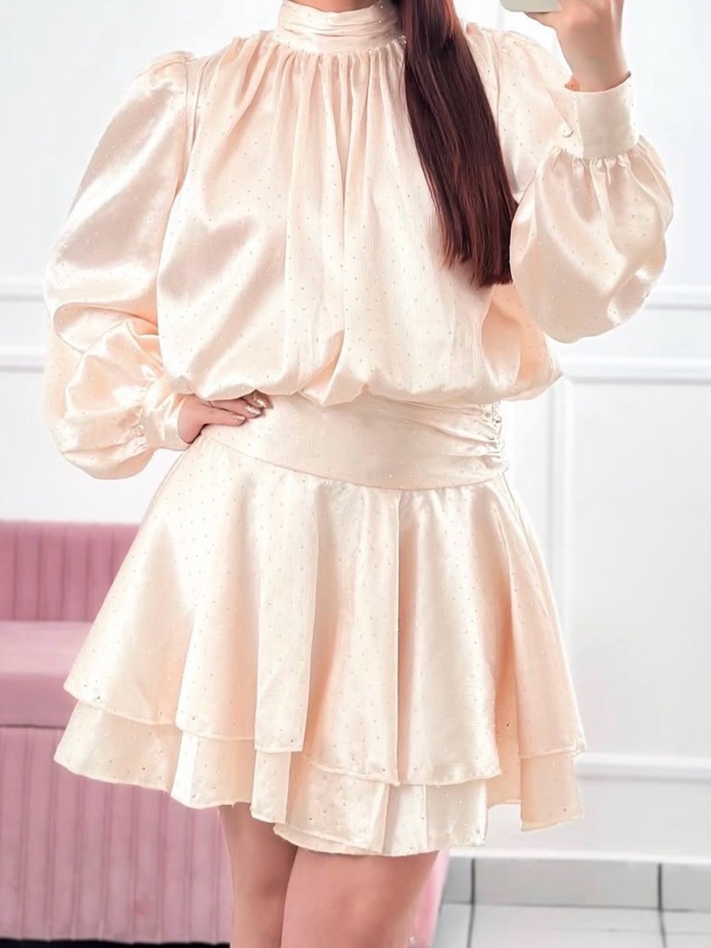 Satin Ruffle Mini Dress